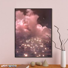DIY鑽石畫 海邊風景裝飾畫, 1個, 海灘星空款式六,畫布尺寸30*40cm送工具+白框