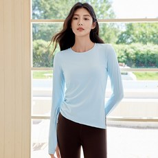 QUEEN YOGA時尚抽繩設計一體杯運動瑜珈長袖(固定一體杯)