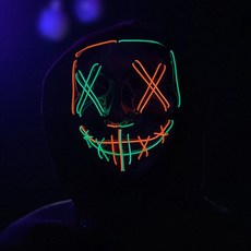 萬聖節面具LED發光v字仇殺隊派對蹦迪恐怖塗鴉鬼臉男舞會道具頭套, 綠色+橙色, 1個