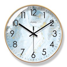 ANYOU 무소음 원형 벽시계 쁘띠 북유럽 모던 거실 인테리어 시계 35cm, 금색