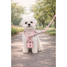 [파라쥬]강아지 하네스 리드줄 세트 배변케이스 포함 소형견 산책 준비 올인원 앞섬방지, 1개, 하네스베이비핑크