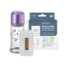 마더케이 일회용 노꼭지 젖병 250ml + 일회용 듀얼 변온지퍼백 25p + 젖꼭지 보관케이스 세트, 퍼플색상, 1세트