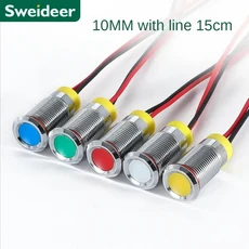 LED 방수 금속 표시등 6/8/10/12/16/19mm 신호등(와이어 포함) 3V 12V 빨강/노랑/파랑/녹색/흰색 버튼, 01 Yellow, 01 12V용, 03 10mm with wire