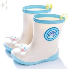 캐릭터 어린이 장화 방수 레인부츠 화이트 블루 입체 얼굴 디자인 학생 우천 야외