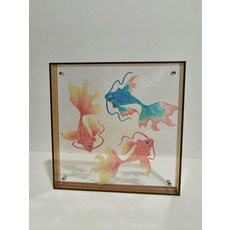 皮影 金魚 牛皮雕刻掛畫擺件 手工上色新中式裝飾畫, 如圖所示, 1個