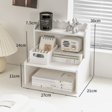 우드 멀티 레이어 격자형 데스크탑 수납 선반 데스크 정리대, 1개, 화이트 소형