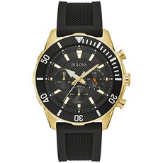Bulova 남성용 스포츠 6핸드 크로노그래프 쿼츠 시계 실리콘 스트랩 24시간 시간 달력 날짜 야광 시계 바늘 및 마커 100M 방수 44mm 블랙 고무 스트랩/, Bulova 남성용 스포츠 6핸드 크로노그래프 쿼츠 시