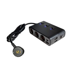 PD QC3.0車充一對三車用點煙器擴充座 3插座點煙器分配器 電壓顯示 獨立開關 充電轉接器 USB點煙器, 1個, 3口