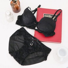 퀸 블랙 와이어 브라1+팬티2 속옷세트 600797