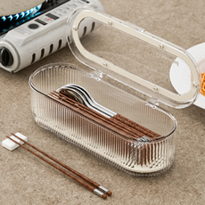 미니모 뚜껑있는 수저 정리함, 크림화이트, 1개