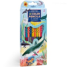 EeBoo : 양면 색연필 - 버섯 12피스 세트 24가지 생생한 메탈릭 및 형광 쉐이드 실버 포일 배럴 어린이 미술 드로잉 용품, Shark