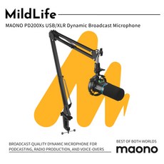 MAONO AME2 音效卡 + PD200X 動圈麥克風 套裝 手機直播 錄音 聲卡 黑色, 黑色 - 麥克風 PD200XS