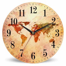 Mxocom 라벤더 꽃 벽시계 햇빛 파스텔 바이올렛 라벤더 필드 25.4cm(10인치) 무소음 배터리 작동 시계 빈티지 원형 시계 거실 침실 욕실 사무실 장식용, 레트로 세계 지도