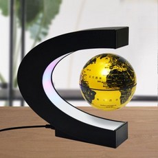 可開發票 磁懸浮地球儀髮光自轉辦公室桌麵擺件家居裝飾創意禮品生日禮物 磁懸浮地球儀 發光夜燈 自轉 黑科技創意禮物, 4寸C形金色中文(球體發光)