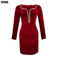 DFMEI 가을프랜치브이넥슬림랩원피스 키작은드레스여10010