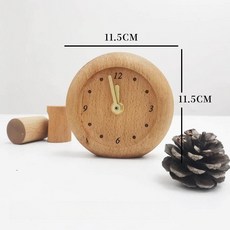 탁상시계 장식 나무 모래 책상 음성 조용한 데스크탑 탁상용 바늘 인테리어, 비치우드 통통한 둥근