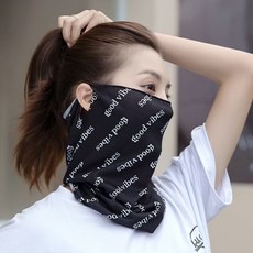 防曬掛耳面罩 戶外騎行面紗 遮陽護頸圍脖 透氣脖套, 黑色字母, 1個