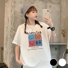 프린팅 오버핏 반팔 티셔츠 여성티셔츠 흰티 여자 크롭티 여름 빅사이즈 면티 여성 영문