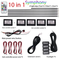레인보우 심포니 자동차 주변 조명 키트 RGB LED 스트립 라이트 아크릴 인테리어 분위기 램프 앱 원격 18/2, 02 10in1 Symphony