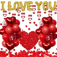 Adeyoo 발렌타인 데이 풍선 키트 레드 하트 풍선 106개 장미 꽃잎 300개 I Love You 풍선 발렌타인 호일 풍선 그/그녀의 결혼 기념일 로맨틱 장식 특, Red