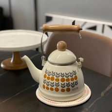 인덕션 법랑 주전자 미니 화이트 캠핑 감성 난로, C. 1.4L 작은 주황색 주전자  열 단열 , A., 1개