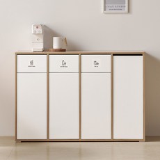 바로방가구 랜디 슬림 재활용 분리수거함 수납장 4칸 1200 가정용 업소용 쓰레기통 70L, 오크화이트, 4단