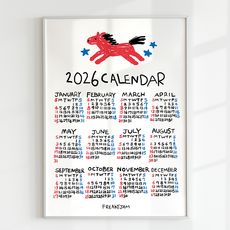 2026 병오년 붉은말 포스터 한장 낱장 달력 연력 귀여운 손글씨 낙서 그림 일러스트 대운 방 꾸미기 액자 A4 A3, 1개, 포스터만구매