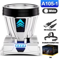 台灣直發 白色手電筒黃色頭燈超亮可充電大功率防水野營燈釣魚頭燈手電筒可充電led, 1個, A105-1-White