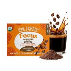 Four Sigma Foods 아답토겐 미디엄 로스트 인스턴트 커피 10팩 멀티컬러 0.09온스 아슈와다 차가툴시 포함 케토 230080, Focus Instant Coffee (10 Packe