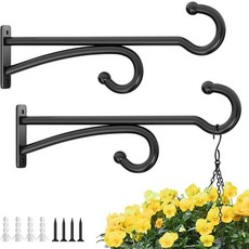 6인치 식물 걸이 후크 야외 실내 화분 걸이용 벽걸이 바구니 바람 차임 새 모이통 랜턴 새집블랙 메탈 2팩, Black, 14 Inch