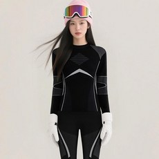스키내의 속건성 보온 내복 겨울용 남녀공용 화이트, 1개, 미드나잇블랙 상의