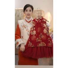 女童國風加絨加厚保暖馬甲旗袍裙