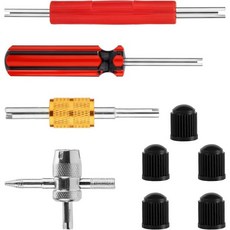 4개입 밸브 코어 제거 도구 듀얼 싱글 헤드 스템 제거기 4방향 렌치 추출기 먼지 캡 포함 자동차 트럭 HVAC 에어컨 수리 설치 2018999, 4개입 밸브 코어 제거 도구 듀얼 싱글 헤드 스템 제거