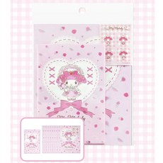 산리오 마이멜로디 캐릭터 편지지 편지봉투 스티커 세트, 핑크