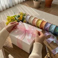 플로랄린 오간디 오로라 펄 리본 선물 꽃다발 포장, 퍼플2개