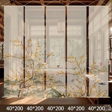 동양 병풍 파티션 가림막 공간분리 엔틱 인테리어 가벽 찻집, 반투명 거즈 화조08 5줄