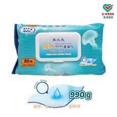 易立爽 純水濕巾 80抽 三倍厚度 純水柔濕巾 濕紙巾 柔濕巾 990g 超大尺寸 超含水 掀蓋設計 一張即淨, 1個, 易立爽特厚超大純水濕巾(8包上限)