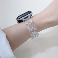 우먼스9999 애플워치 호환가능 7 SE 6 5 4 3 체인브레이슬릿 메탈 스트랩 38 40 41 42 44 45 mm, 투명