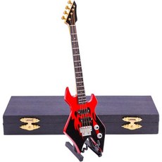 미니어처 나무 미니 전기 베이스 기타 스탠드 및 케이스 악기 복제품 수집용 피규어 모델 가정 장식 장신구 7.87인치 x 2.21인치 0.35인치, 7.87"x2.21"x0.35"