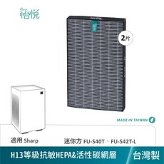 怡悅 適用 夏普SHARP FU-S40T-T FU-S40T-W FU-S42T-L 迷你方 清淨機 H13等級HEPA活性碳濾心, 1個, FZ-S40S2E