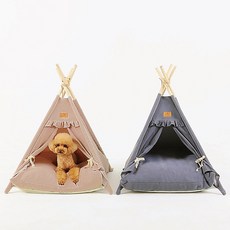 리토토 강아지 인디언 텐트 반려동물 하우스, (방석)-핑크베이지, 핑크베이지  (방석포함), 1세트