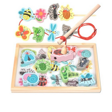 목제 블럭 실꿰기 자석 낚시놀이 교구, 곤충 교구, 5개
