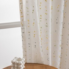 DFMEI 復古彩虹糖豆紗紗簾透光法式亞麻可愛少女窗簾臥室兒童房成品窗紗, 糖豆綠色