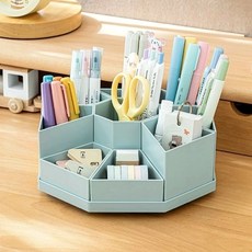 [국내브랜드] 라비베레 대용량 회전 연필꽂이 정리함, 1세트, 스피나이저 블루