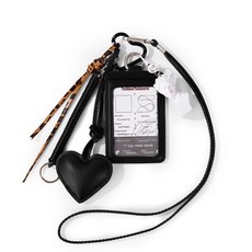 SmoSmos皮革伸縮繩證件套 識別證件夾 多功能鑰匙圈, 黑色, 1個