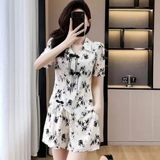 夏季新款印花套裝 短褲上衣兩件套