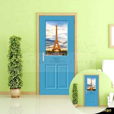 파리의 에펠탑 현관문 인테리어 필름 라이트씨블루 집꾸미기 방문 패턴 시공 리폼