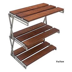 YuJian 戶外露營折疊收納架 實木桌面置物架, 1個, 40CM【雙層】胡桃色, 雙層