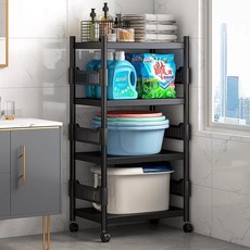 加大衛生間置物架 浴室置物架 落地多層置物架 臉盆收納架 洗手間厠所馬桶夾縫架子 廚房置物架 浴室收納, 1個, 【基礎款】防銹碳鋼（速髮）,4層50X40X120 （層高可調節）