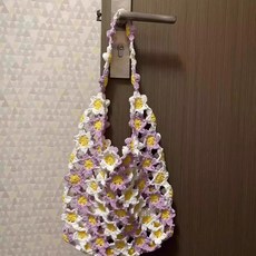 봄 여름 꽃무늬 니트 가방 DIY 재료 뜨개질 키트 수제 선물, (A845) 퍼플, 1개